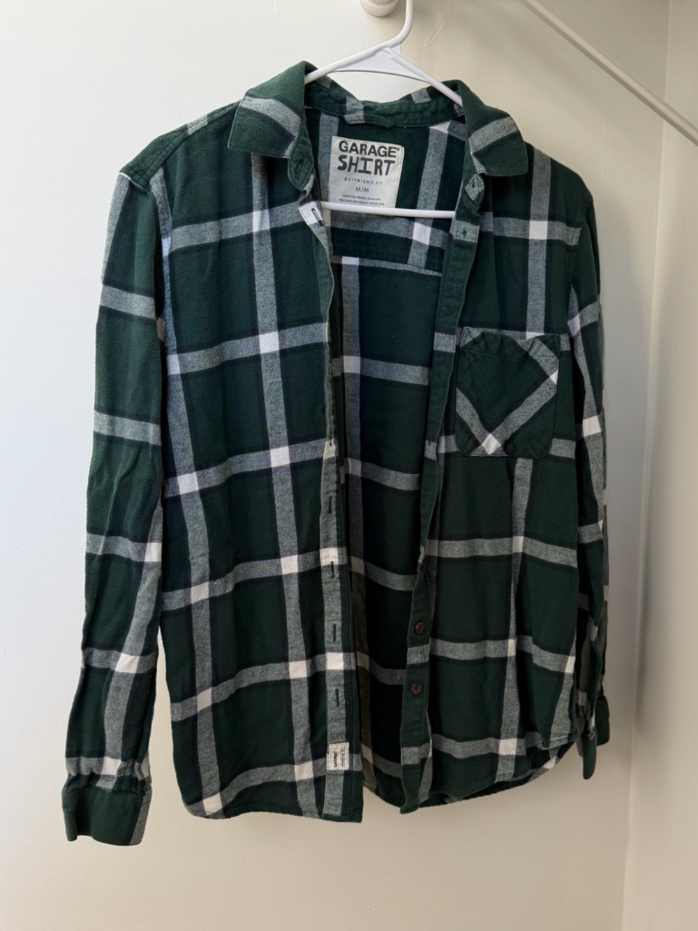Garage- Green and White Plaid Button Down Flannel, Size M
